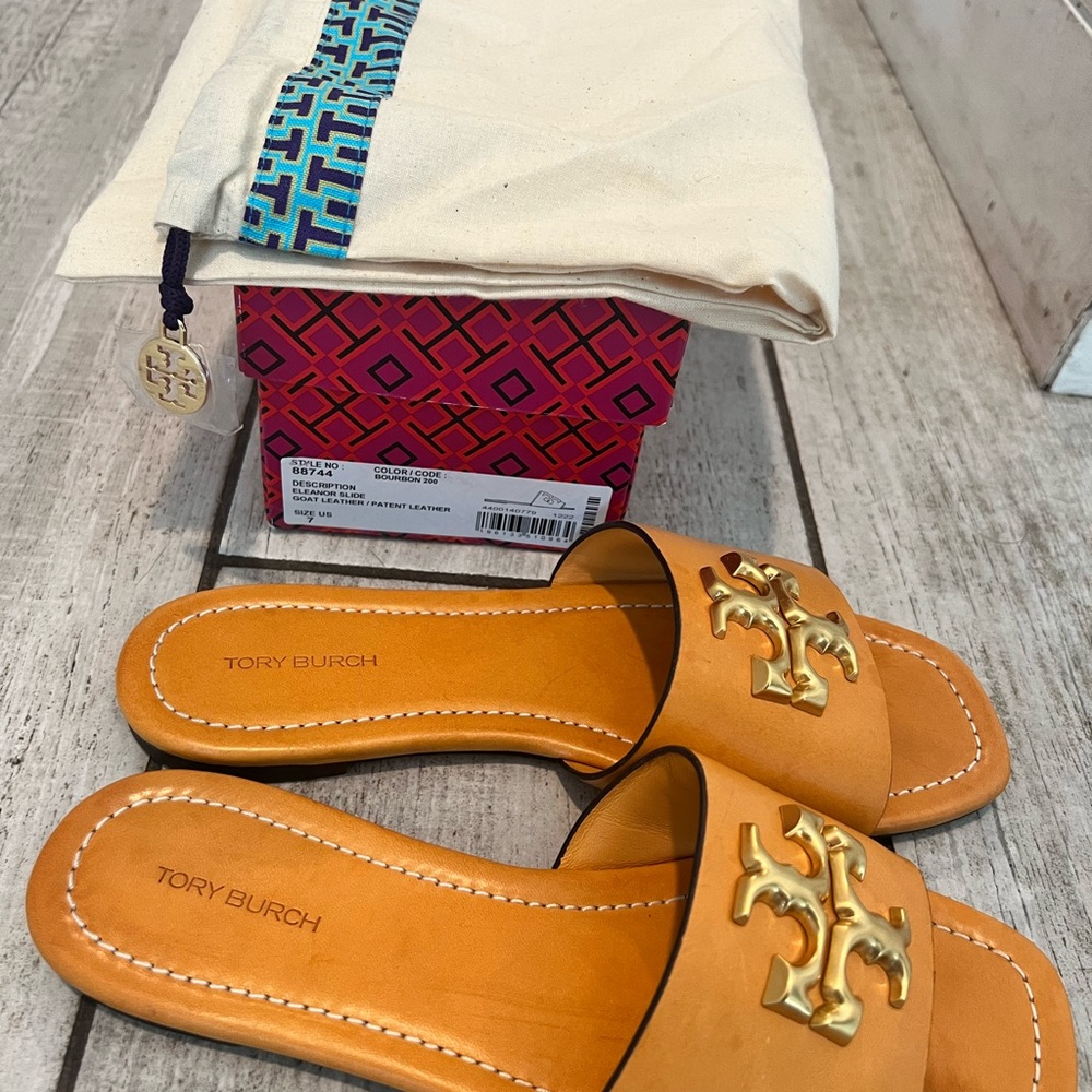 Tory Burch Eleanor Bourbon Leather Slide. - Picture 4 of 6